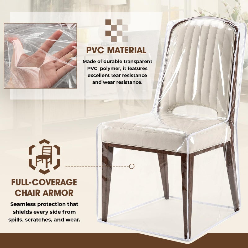 Zipcase 4 Packs Clear All Cover in Plastic Dinning Chair Covers - Heavy-Duty PVC Chair Protectors, 22" D x 19" W x 19.5" H x 40" H, Keep Your Dinning Chair Away from Water Dust Paws and Claws - Image 4